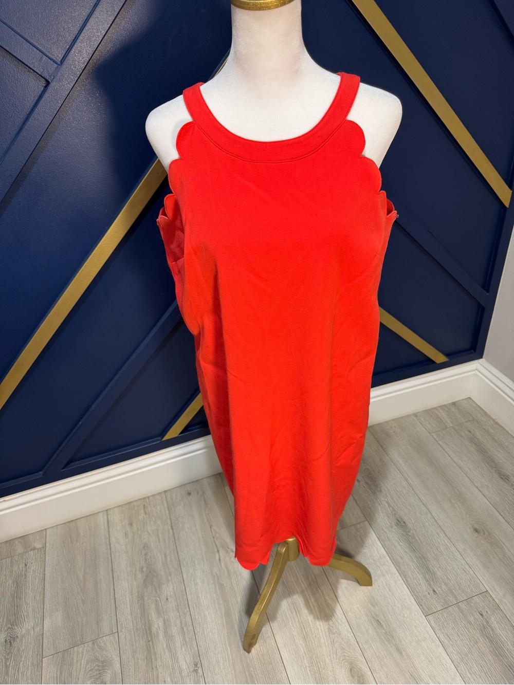Maison Jules Red Scalloped Neck Midi Dress